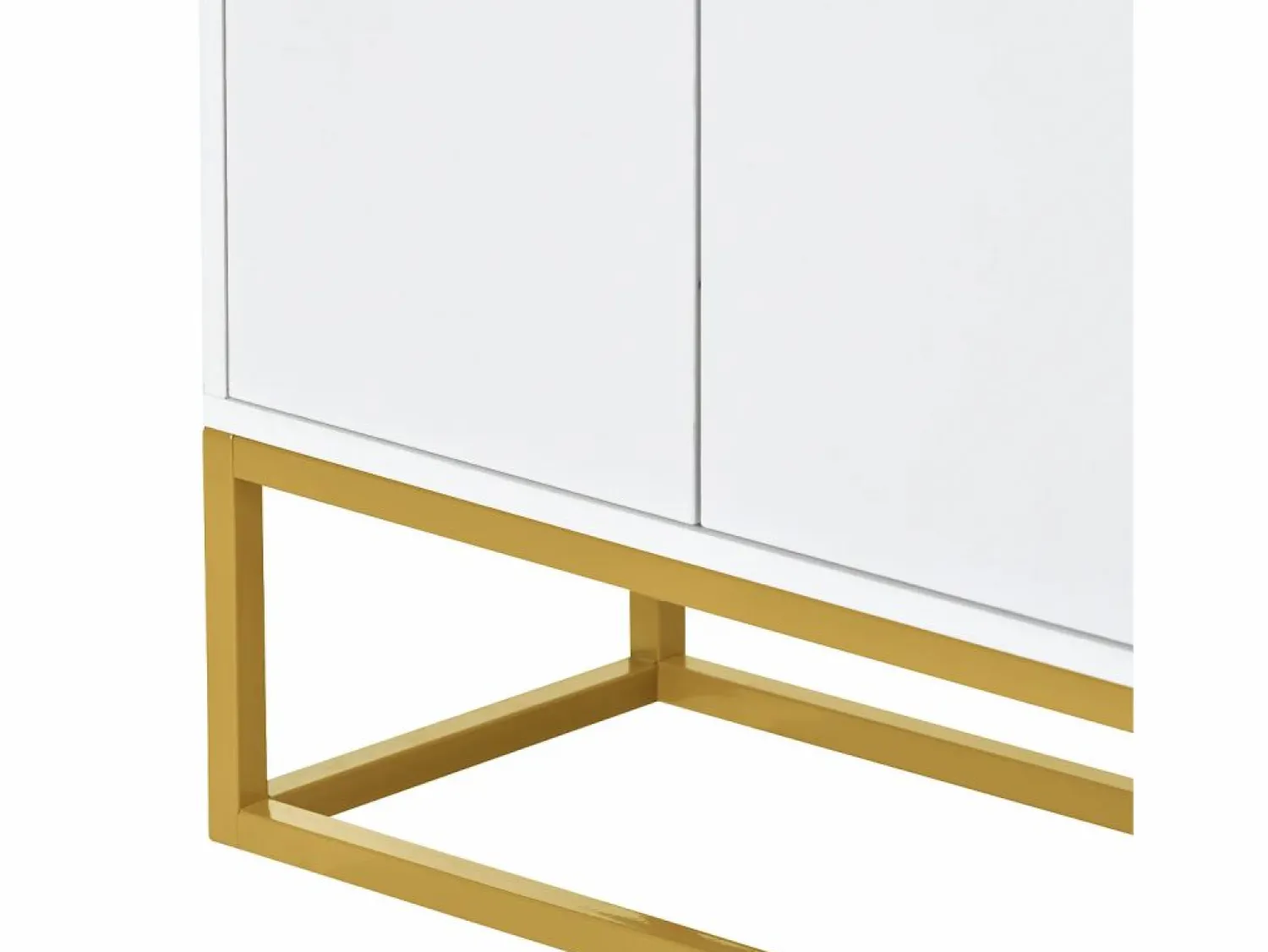 Best Hauss Spole Aparador 120x30x80cm con 4 puertas sin tiradores, patas de metal dorado, cuerpo Blanco