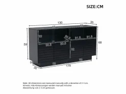 Hauss Spole Aparador 130x35x68cm con 4 puertas correderas de cristal y 4 puertas batientes negras, LED incluido