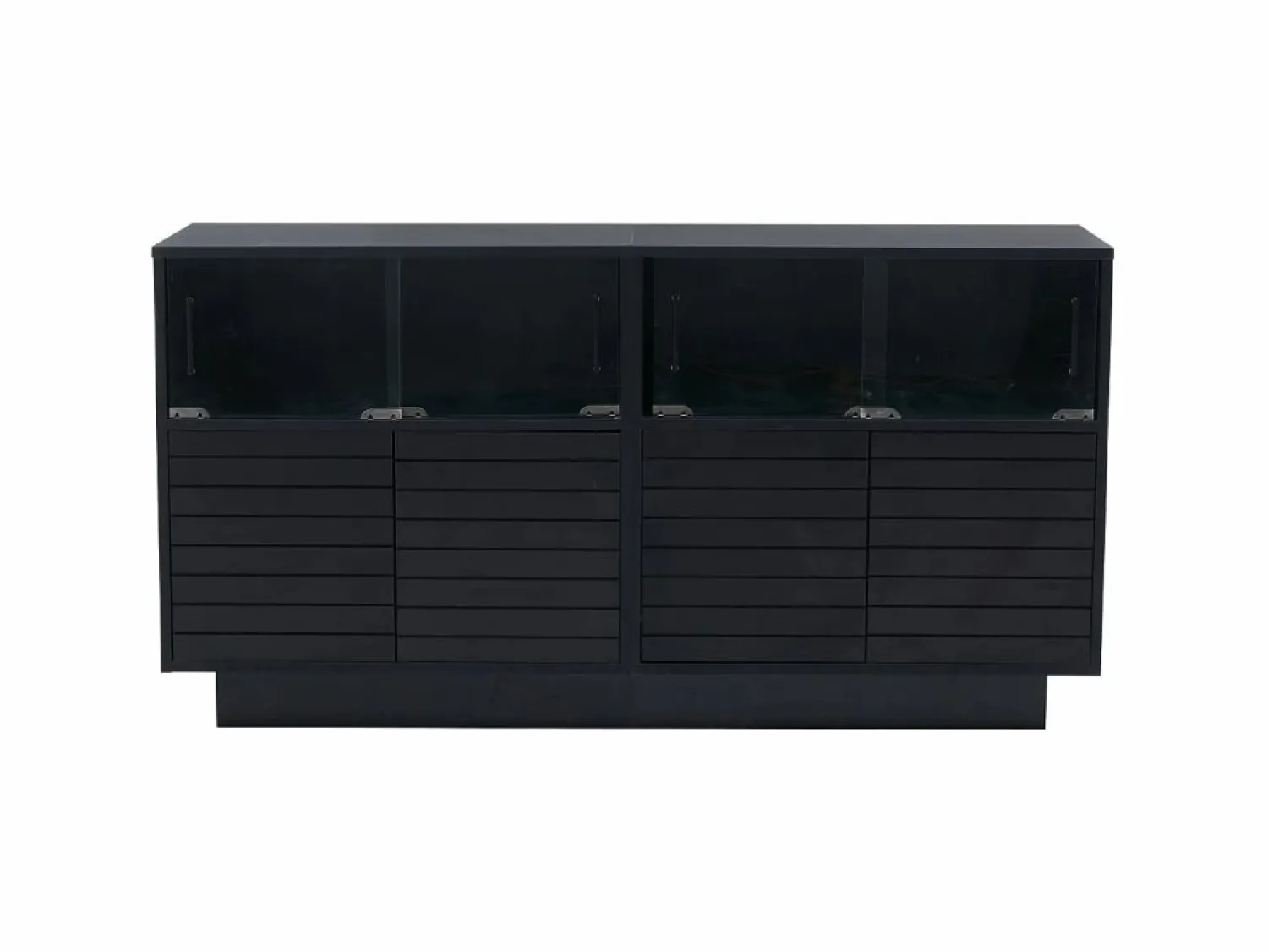 Hauss Spole Aparador 130x35x68cm con 4 puertas correderas de cristal y 4 puertas batientes negras, LED incluido