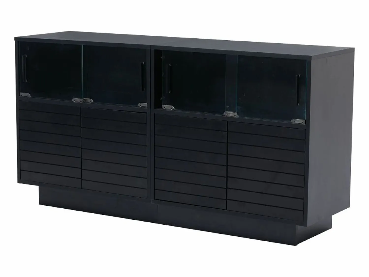 Hauss Spole Aparador 130x35x68cm con 4 puertas correderas de cristal y 4 puertas batientes negras, LED incluido
