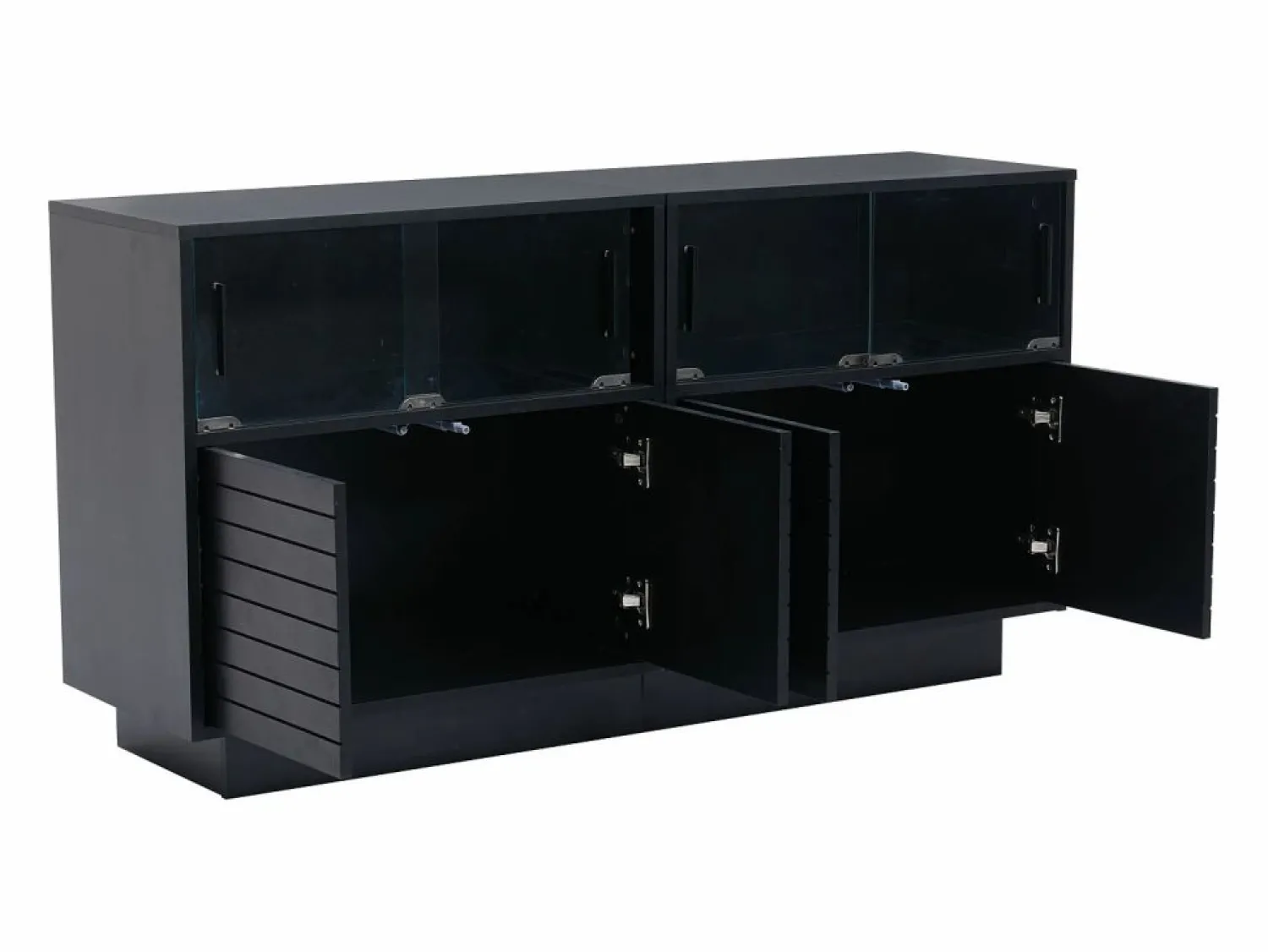Hauss Spole Aparador 130x35x68cm con 4 puertas correderas de cristal y 4 puertas batientes negras, LED incluido