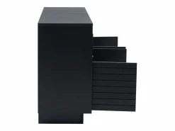 Hauss Spole Aparador 130x35x68cm con 4 puertas correderas de cristal y 4 puertas batientes negras, LED incluido