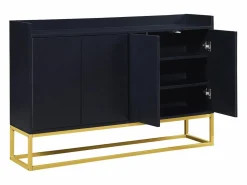 Online Hauss Spole Aparador 120x30x80cm con 4 puertas sin tiradores, patas de metal dorado, cuerpo Negro