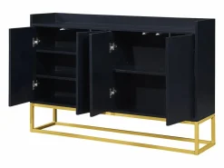 Online Hauss Spole Aparador 120x30x80cm con 4 puertas sin tiradores, patas de metal dorado, cuerpo Negro