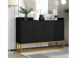 Online Hauss Spole Aparador 120x30x80cm con 4 puertas sin tiradores, patas de metal dorado, cuerpo Negro