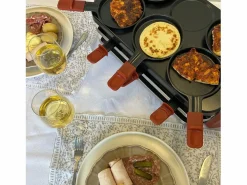 Little Balance Aparato Multifuncional para Raclette 8 Personas con 6 Zonas para Pizzas y Crepes, 1600W, Recubrimiento Antiadherente Sin PFAS