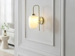 New Aplique de latón dorado y vidrio blanco L.25 x Alt.41 cm - LOUXOR Aplique Para Pared