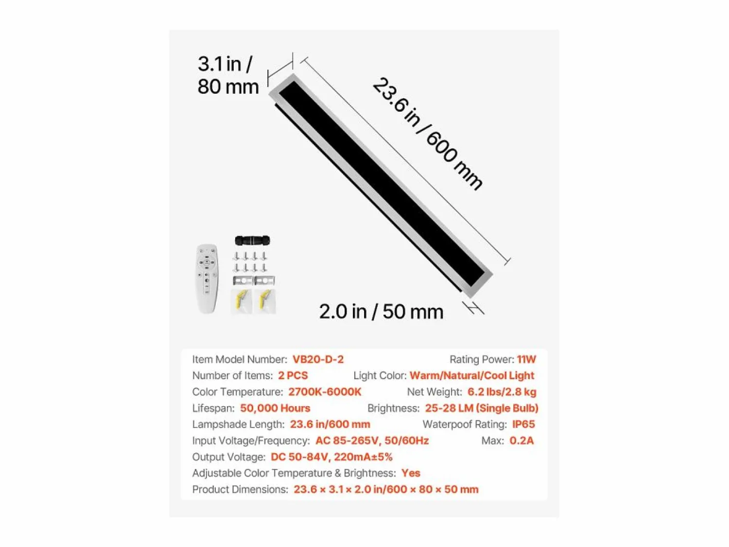 Online Aplique de Pared SucceBuy Exterior, 11 W, Iluminación Exterior de Pared, Lote de 2, Apliques de Pared Modernos LED 60 cm, Ajustable 2700 K-6000 K, Estanco IP65 Negro