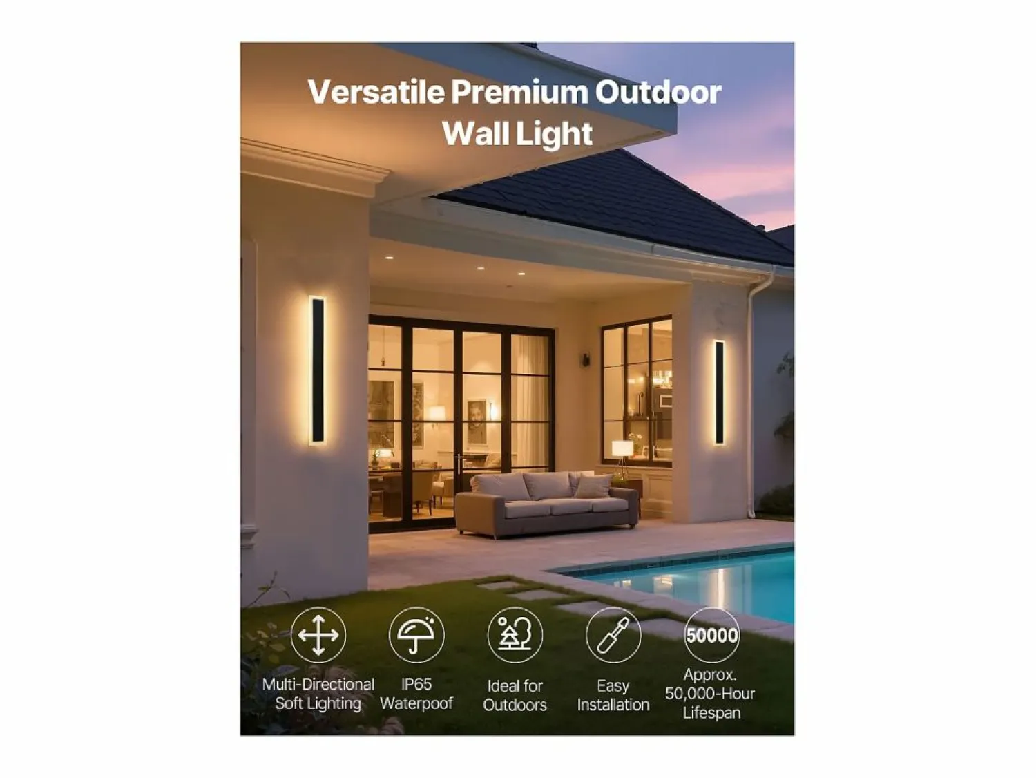 Online Aplique de Pared SucceBuy Exterior, 11 W, Iluminación Exterior de Pared, Lote de 2, Apliques de Pared Modernos LED 60 cm, Ajustable 2700 K-6000 K, Estanco IP65 Negro