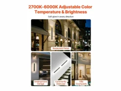 Online Aplique de Pared SucceBuy Exterior, 11 W, Iluminación Exterior de Pared, Lote de 2, Apliques de Pared Modernos LED 60 cm, Ajustable 2700 K-6000 K, Estanco IP65 Negro