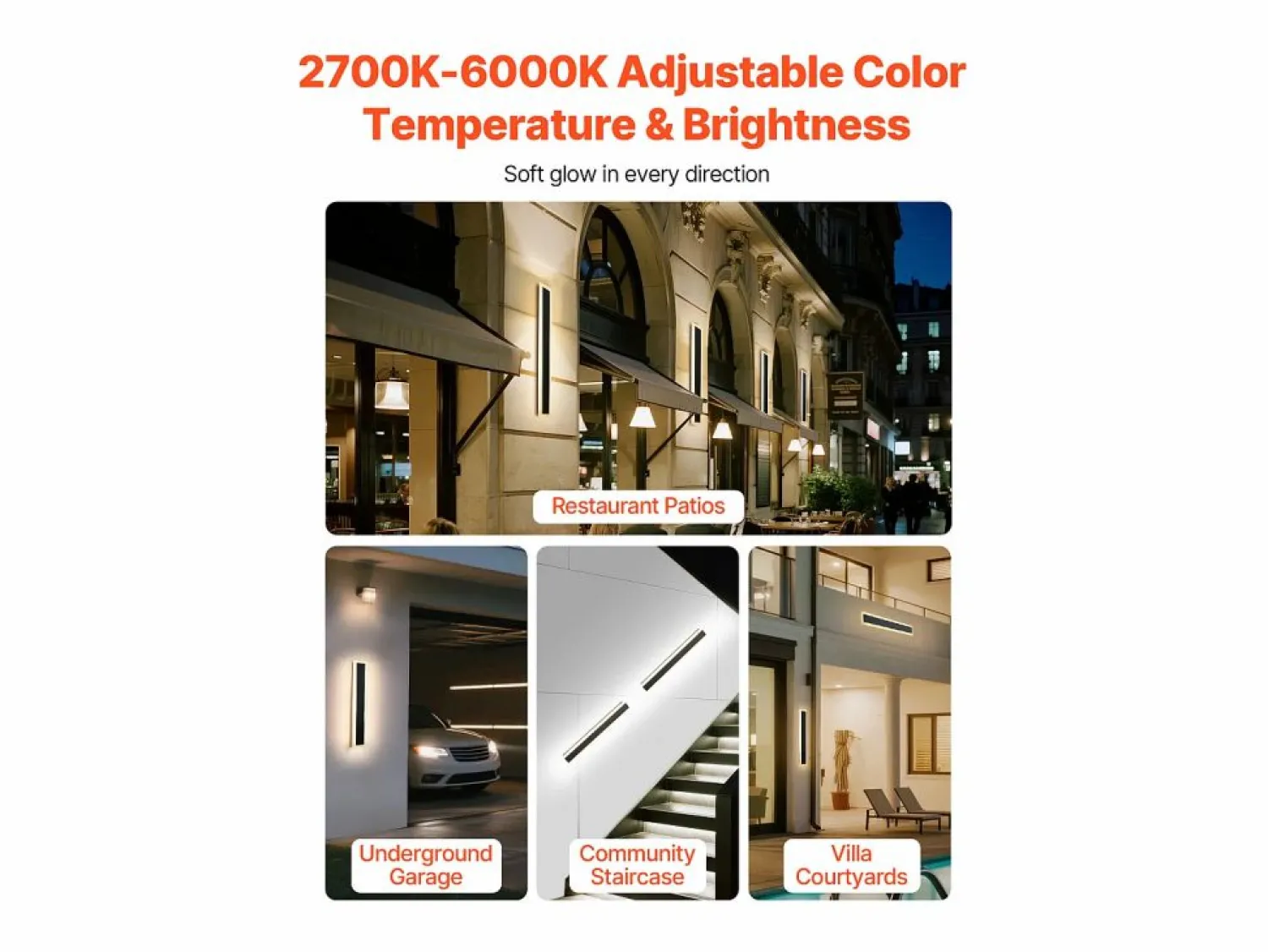 Online Aplique de Pared SucceBuy Exterior, 11 W, Iluminación Exterior de Pared, Lote de 2, Apliques de Pared Modernos LED 60 cm, Ajustable 2700 K-6000 K, Estanco IP65 Negro