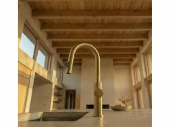 Discount Essebagno Architek mezclador de fregadero con rociador extraíble oro cepillado Dorado