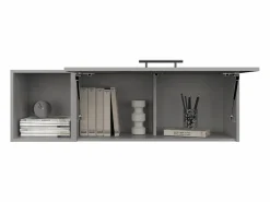 Hot TuHome Archivador de pared en melamina con 3 estantes y puerta abatible superior , , 37.8 cm X 119.9 cm X 33 cm Gris