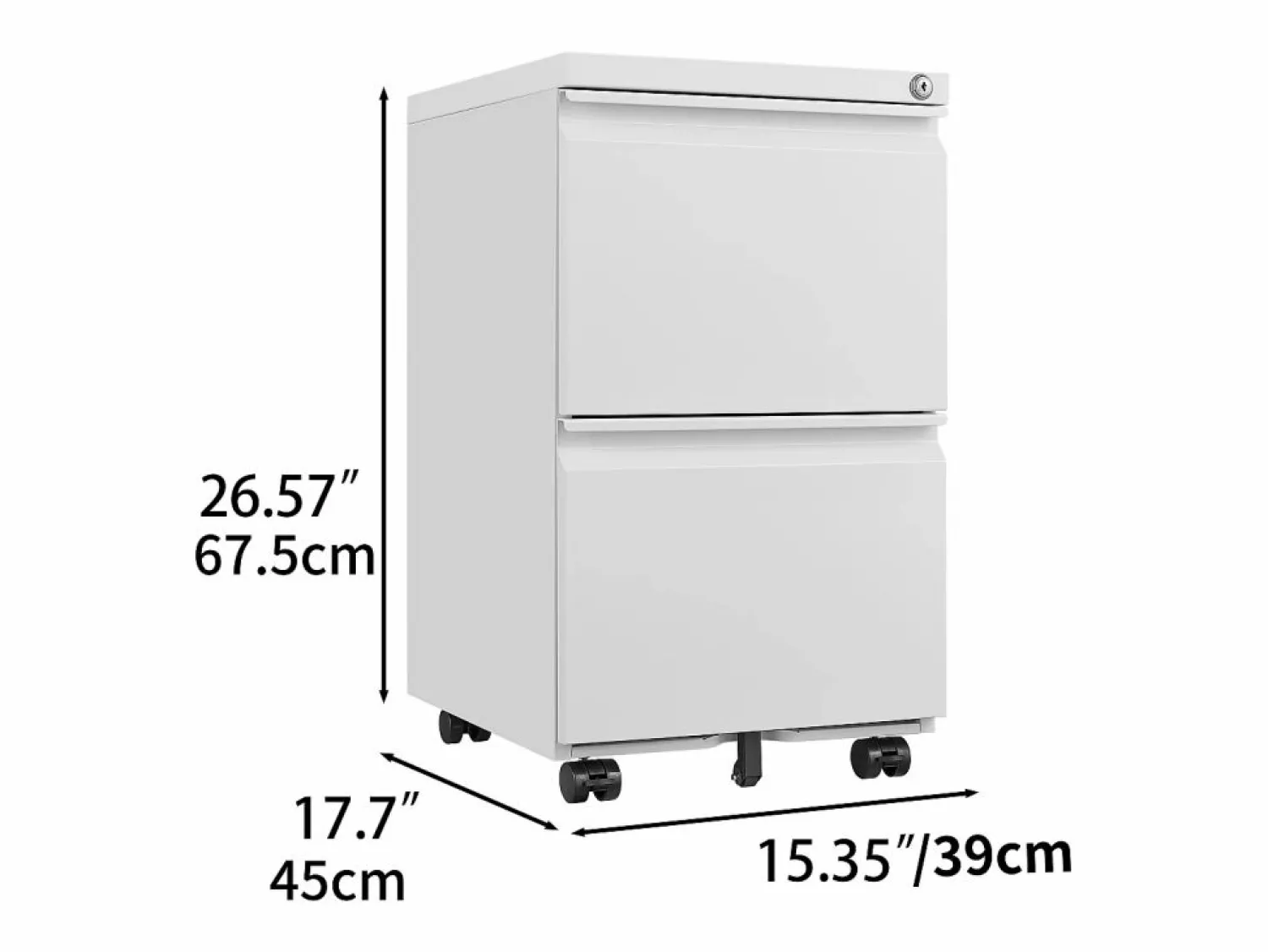 Clearance Archivador móvil 2 cajones, metal, con cerradura, bajo el escritorio, (39x45x72,4 cm) Blanco