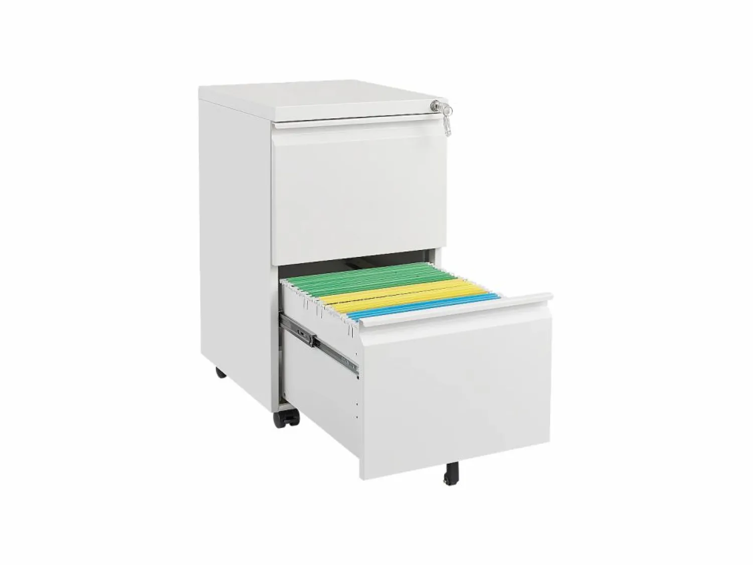 Clearance Archivador móvil 2 cajones, metal, con cerradura, bajo el escritorio, (39x45x72,4 cm) Blanco