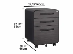 Archivador móvil con 3 cajones, de metal, con cerradura, con ruedas, color (46x40x58 cm)