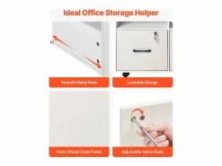 Hot Archivador Móvil SucceBuy de Madera, Mueble de Oficina con 2 Cajones, Estantes Abiertos y Ajustables, Bloqueable, para Oficina, Blanco