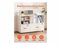 Hot Archivador Móvil SucceBuy de Madera, Mueble de Oficina con 2 Cajones, Estantes Abiertos y Ajustables, Bloqueable, para Oficina, Blanco