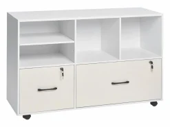 Hot Archivador Móvil SucceBuy de Madera, Mueble de Oficina con 2 Cajones, Estantes Abiertos y Ajustables, Bloqueable, para Oficina, Blanco