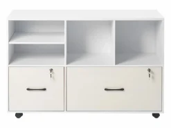 Hot Archivador Móvil SucceBuy de Madera, Mueble de Oficina con 2 Cajones, Estantes Abiertos y Ajustables, Bloqueable, para Oficina, Blanco