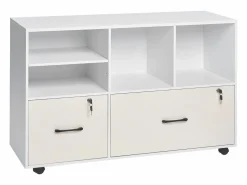 Hot Archivador Móvil SucceBuy de Madera, Mueble de Oficina con 2 Cajones, Estantes Abiertos y Ajustables, Bloqueable, para Oficina, Blanco