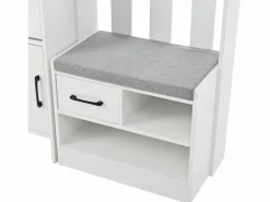 Clearance Hauss Spole Armadietto bianco con 2 cassetti, 2 ante, panca e ganci, pannello forato 110x35x175,5cm Blanco