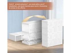Hot Armario - con 8 compartimentos y 6 puertas transparentes - armario plegable multifuncional con barra para colgar - 69 x 136 x 50 cm Blanco