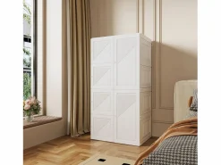 Hot Armario - con 8 compartimentos y 6 puertas transparentes - armario plegable multifuncional con barra para colgar - 69 x 136 x 50 cm Blanco