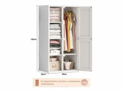 Hot Armario - con 8 compartimentos y 6 puertas transparentes - armario plegable multifuncional con barra para colgar - 69 x 136 x 50 cm Blanco