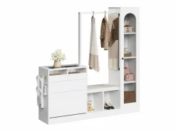 Merax Armario 6 en 1 - 163 x 35 x 161 cm - espejo + banco y zapatero + vitrina + LED - aglomerado -