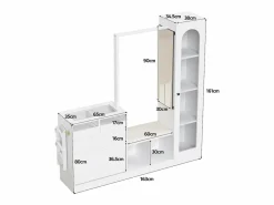 Merax Armario 6 en 1 - 163 x 35 x 161 cm - espejo + banco y zapatero + vitrina + LED - aglomerado -