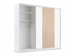 Vente-unique Armario 4 puertas 2 cajones con espejo L250 cm color blanco y natural - SIDOVIA