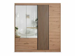 Sale Vente-unique Armario 4 puertas 2 cajones - Con espejo - L203 cm - Color: Natural y negro - SIDOVIA Color natural claro