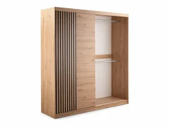 Sale Vente-unique Armario 4 puertas 2 cajones - Con espejo - L203 cm - Color: Natural y negro - SIDOVIA Color natural claro