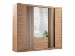 New Armario 4 puertas 2 cajones con espejo L250 cm color natural - SIDOVIA Armario