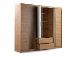New Armario 4 puertas 2 cajones con espejo L250 cm color natural - SIDOVIA Armario