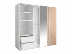 Online Vente-unique armario 2 puertas con espejo L250 cm en blanco y natural claro - ADOSILA Color natural claro / Blanco