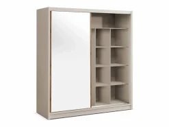 Sale Vente-unique Armario 2 puertas correderas con espejo L203 cm color beige y natural - CALOWI Beige / Color natural claro