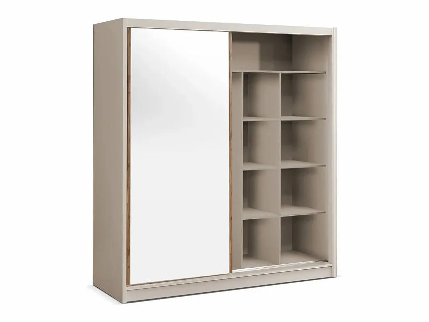 Sale Vente-unique Armario 2 puertas correderas con espejo L203 cm color beige y natural - CALOWI Beige / Color natural claro