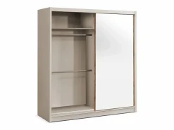 Sale Vente-unique Armario 2 puertas correderas con espejo L203 cm color beige y natural - CALOWI Beige / Color natural claro