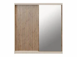 Sale Vente-unique Armario 2 puertas correderas con espejo L203 cm color beige y natural - CALOWI Beige / Color natural claro