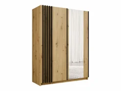 New armario 2 puertas correderas con espejo L150 cm colores natural y negro - CALELA Armario