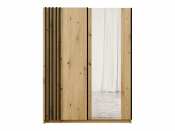 New armario 2 puertas correderas con espejo L150 cm colores natural y negro - CALELA Armario