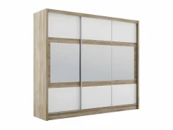 Hot Armario 3 puertas correderas con espejo L250 natural y blanco LEOVIA Armario