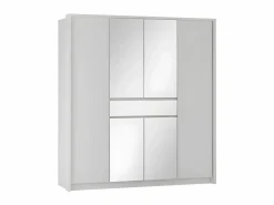 Vente-unique Armario 6 puertas y 1 cajón con espejo 200 cm color ZADIA Blanco