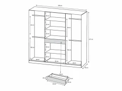 Vente-unique Armario 6 puertas y 1 cajón con espejo 200 cm color ZADIA Blanco