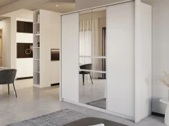 Vente-unique Armario 6 puertas y 1 cajón con espejo 200 cm color ZADIA Blanco