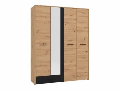 Outlet Vente-unique Armario 4 puertas y 1 cajón con espejo L158 cm color natural y negro - NIPOVA Negro / Color natural claro