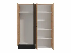Outlet Vente-unique Armario 4 puertas y 1 cajón con espejo L158 cm color natural y negro - NIPOVA Negro / Color natural claro