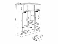 Vente-unique Armario 6 puertas y 3 cajones con espejo L180 cm - ELORIO